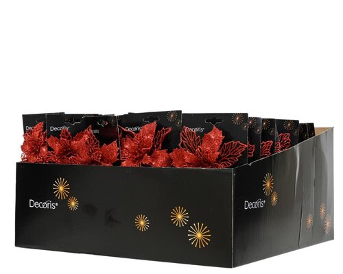 Decoris Poinsettia op clip - kerstrood - 2 × 13 × 13 cm - afbeelding 3