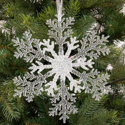 Decoris Sneeuwvlok kunststof - transparant/zilver - Ø 21 cm - afbeelding 2