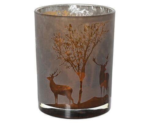 Decoris Theelichthouder glas - licht bruin - Ø 10 cm