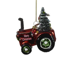 Decoris Tractor glas - kerstrood/kleur(en) - 8,3 × 5,7 × 9,7 cm