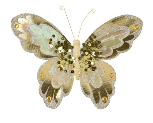 Decoris Vlinder polyester - licht goud - 3,5 × 22 × 16 cm