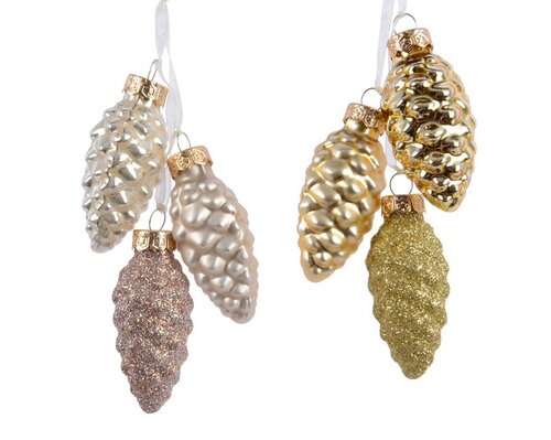 Decoris Dennenappel glas - parel/goud - Ø 2,5 cm