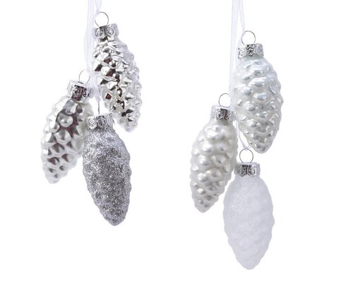 Decoris Dennenappel glas - wit/zilver - Ø 2,5 cm