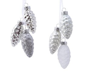 Decoris Dennenappel glas - wit/zilver - Ø 2,5 cm