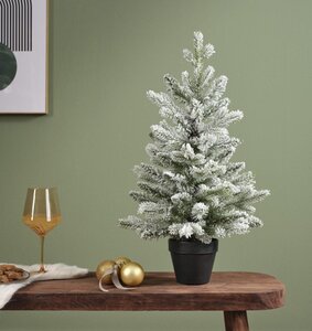 Everlands Allison mini boom besneeuwd - groen/wit - H75/D48 cm - afbeelding 2