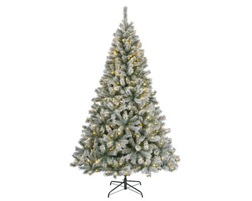Everlands Canada kunstkerstboom met rijpafwerking met verlichting - groen/wit/warm wit - Ø 117 cm - afbeelding 1