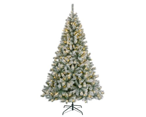 Everlands Canada kunstkerstboom met rijpafwerking met verlichting - groen/wit/warm wit - Ø 140 cm - afbeelding 1