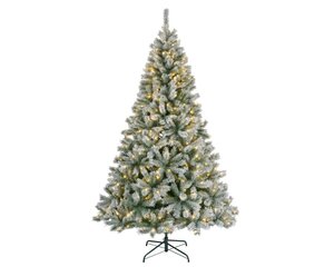 Everlands Canada kunstkerstboom met rijpafwerking met verlichting - groen/wit/warm wit - Ø 140 cm - afbeelding 1
