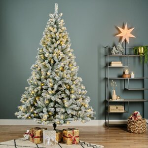Everlands Canada kunstkerstboom met rijpafwerking met verlichting - groen/wit/warm wit - Ø 117 cm - afbeelding 5