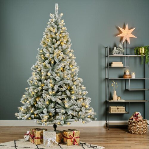 Everlands Canada kunstkerstboom met rijpafwerking met verlichting - groen/wit/warm wit - Ø 140 cm - afbeelding 5