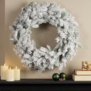 Everlands Grandis krans besneeuwd - groen/wit - Ø 80 cm - afbeelding 4