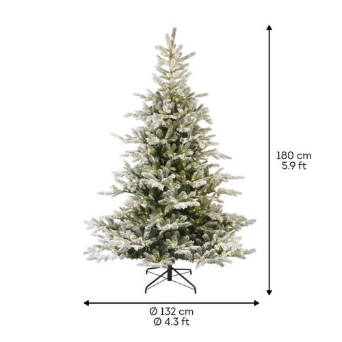 Everlands Grandis kunstkerstboom besneeuwd met verlichting - groen/wit/warm wit - Ø 132 cm - afbeelding 7
