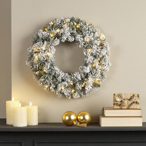 Everlands Imperial verlichte kerstkrans besneeuwd – diameter 50 cm, hoogte 13 cm, 40 lampjes - afbeelding 4