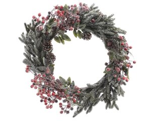 Everlands kerstkrans met rijpafwerking groen/rood – diameter 40 cm
