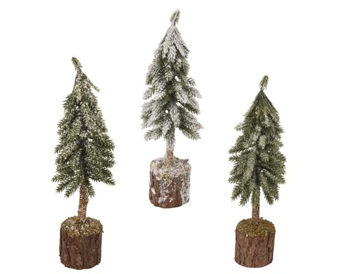 Everlands Mini boom besneeuwd - groen/wit - H26/D7 cm