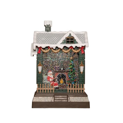 Huis kerstman met glitterwater op 3 AA-batterijen met dc aansluiting 18,5 × 9,5 × 29,5 cm warm wit - afbeelding 2