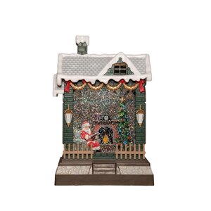 Huis kerstman met glitterwater op 3 AA-batterijen met dc aansluiting 18,5 × 9,5 × 29,5 cm warm wit - afbeelding 2