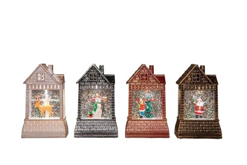 Huis met glitterwater op batterijen 14 × 8 × 4.5 cm 4 assorti in display warm wit