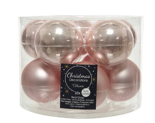 Decoris Kerstballen glas - poederroze - Ø 6 cm