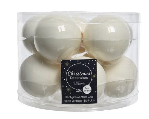 Decoris Kerstballen glas - wolwit - Ø 6 cm
