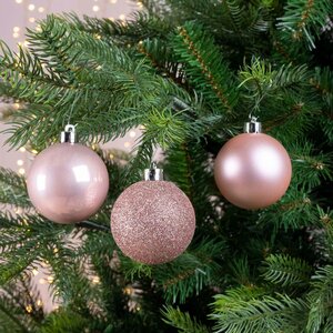 Decoris Kerstballen kun poederroze dia6cm - afbeelding 2
