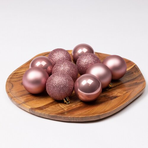 Decoris Kerstballen kun velours roze dia6cm - afbeelding 3