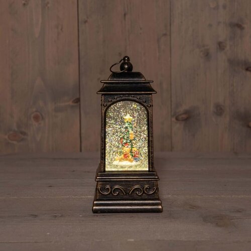 Lantaarn kerstboom in glitterwater 3 AA-batterijen batterij met dc aansluiting 20.5 × 9 cm warm wit - afbeelding 2