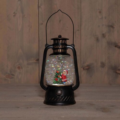 Lantaarn kerstboom in glitterwater op 3 AA-batterijen met dc aansluiting 20.5 × 12 cm warm wit - afbeelding 2