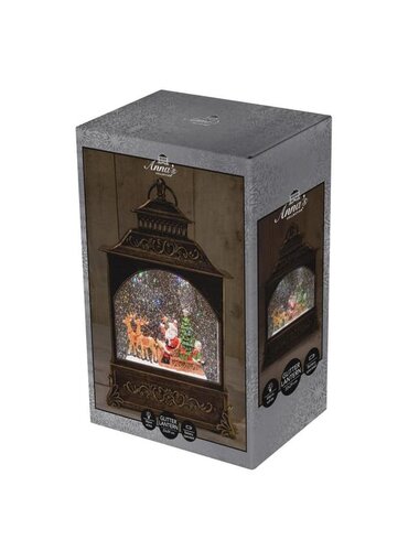 Lantaarn kerstman in glitterwater LED warm wit 22 × 8 × 29 cm 3 AA-batterijen en dc aansluiting - afbeelding 1