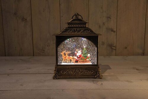 Lantaarn kerstman in glitterwater LED warm wit 22 × 8 × 29 cm 3 AA-batterijen en dc aansluiting - afbeelding 2