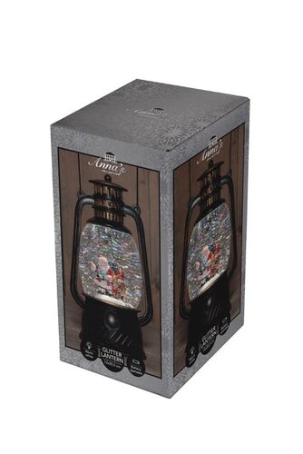 Lantaarn kerstman in glitterwater op 3 AA-batterijen met dc aansluiting 20.5 × 12 cm warm wit - afbeelding 1