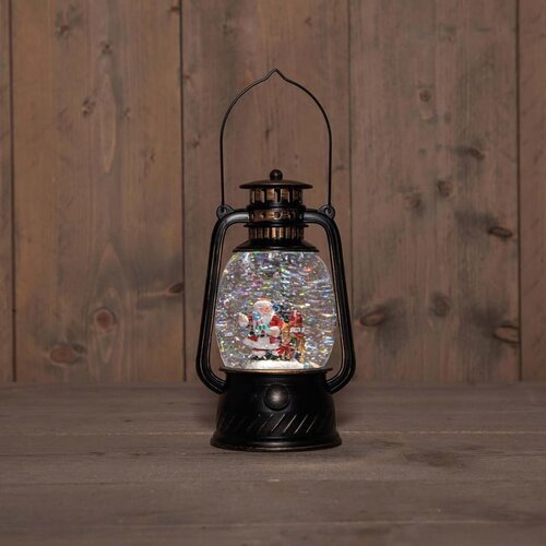 Lantaarn kerstman in glitterwater op 3 AA-batterijen met dc aansluiting 20.5 × 12 cm warm wit - afbeelding 2