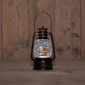 Lantaarn kerstman in glitterwater op 3 AA-batterijen met dc aansluiting 20.5 × 12 cm warm wit - afbeelding 2