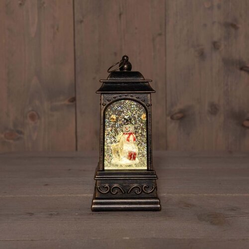 Lantaarn sneeuwpop in glitterwater 3 AA-batterijen batterij met dc aansluiting 20.5 × 9 cm warm wit - afbeelding 2