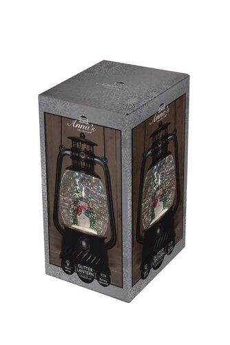Lantaarn sneeuwpop in glitterwater op 3 AA-batterijen met dc aansluiting 20.5 × 12 cm warm wit - afbeelding 1