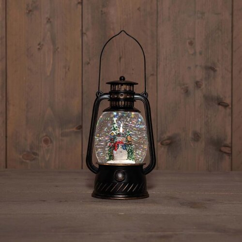 Lantaarn sneeuwpop in glitterwater op 3 AA-batterijen met dc aansluiting 20.5 × 12 cm warm wit - afbeelding 2