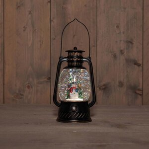 Lantaarn sneeuwpop in glitterwater op 3 AA-batterijen met dc aansluiting 20.5 × 12 cm warm wit - afbeelding 2