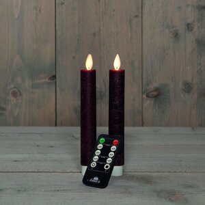 LED-dinerkaars van was – bewegende vlam – bordeaux – hoogte 18 cm – op batterijen – met afstandsbedi - afbeelding 2