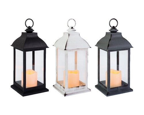 Lumineo LED lantaarn op batterijen voor binnen - assortie/zwart - 13,5 × 13,5 × 30 cm - afbeelding 2