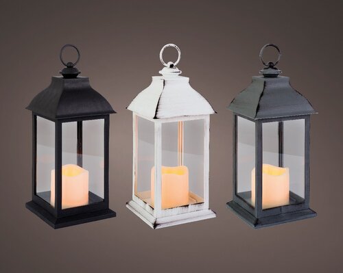 Lumineo LED lantaarn op batterijen voor binnen - assortie/zwart - 13,5 × 13,5 × 30 cm - afbeelding 1