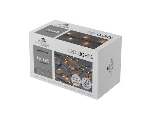 LED lights 100 LED – 7,5 m warm wit met timer 6 – 18u – 50 cm aanloopsnoer zwart 3 AA-batterijen – I - afbeelding 2