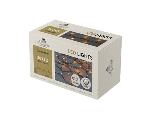 LED lights 50 LED – 3,75 m classic met timer 6 – 18u – 50 cm aanloopsnoer zwart 3 AA-batterijen – IP - afbeelding 2