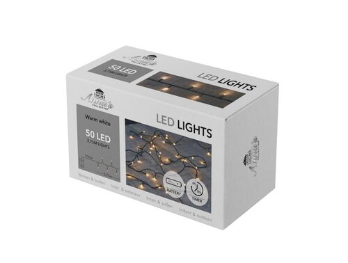 LED lights 50 LED – 3,75 m warm wit met timer 6 – 18u – 50 cm aanloopsnoer zwart 3 AA-batterijen – I - afbeelding 3