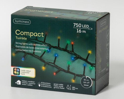 Lumineo LED compactverlichting voor buiten groen/multi – lengte 16 m, 750 lampjes - afbeelding 2