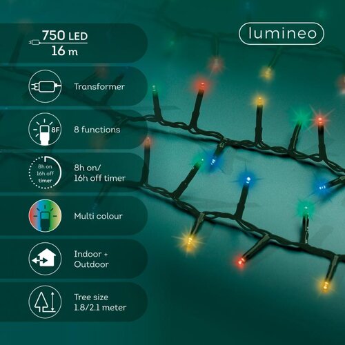Lumineo LED compactverlichting voor buiten groen/multi – lengte 16 m, 750 lampjes - afbeelding 3