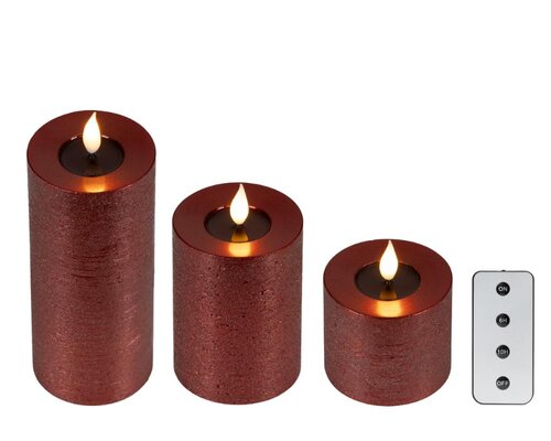 Lumineo LED kaars voor binnen - ossenbloed/warm wit - Ø 7,5 cm - afbeelding 4