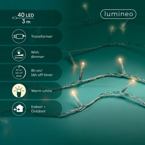 Lumineo LED lichtsnoer voor buiten - transparant/warm wit - 300 cm - afbeelding 3