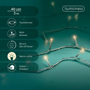 Lumineo LED lichtsnoer voor buiten - transparant/warm wit - 300 cm - afbeelding 3