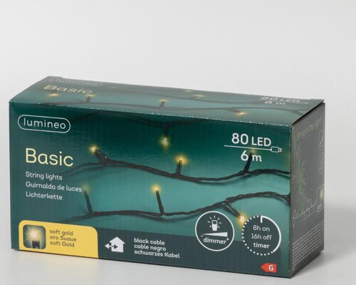 Lumineo LED lichtsnoer voor buiten - zwart/soft gold - 600 cm - afbeelding 2