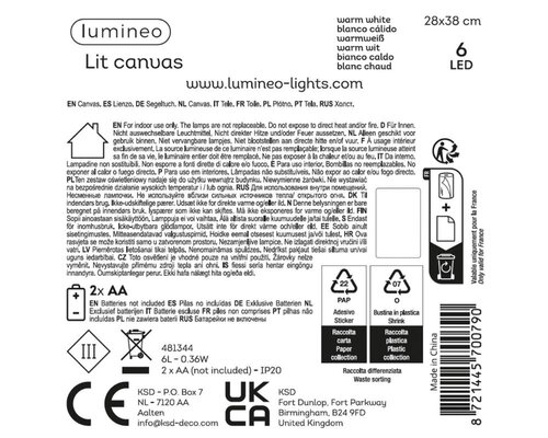 Lumineo LED schilderij voor binnen - kleuren/warm wit - 1,5 × 28 × 38 cm - afbeelding 3